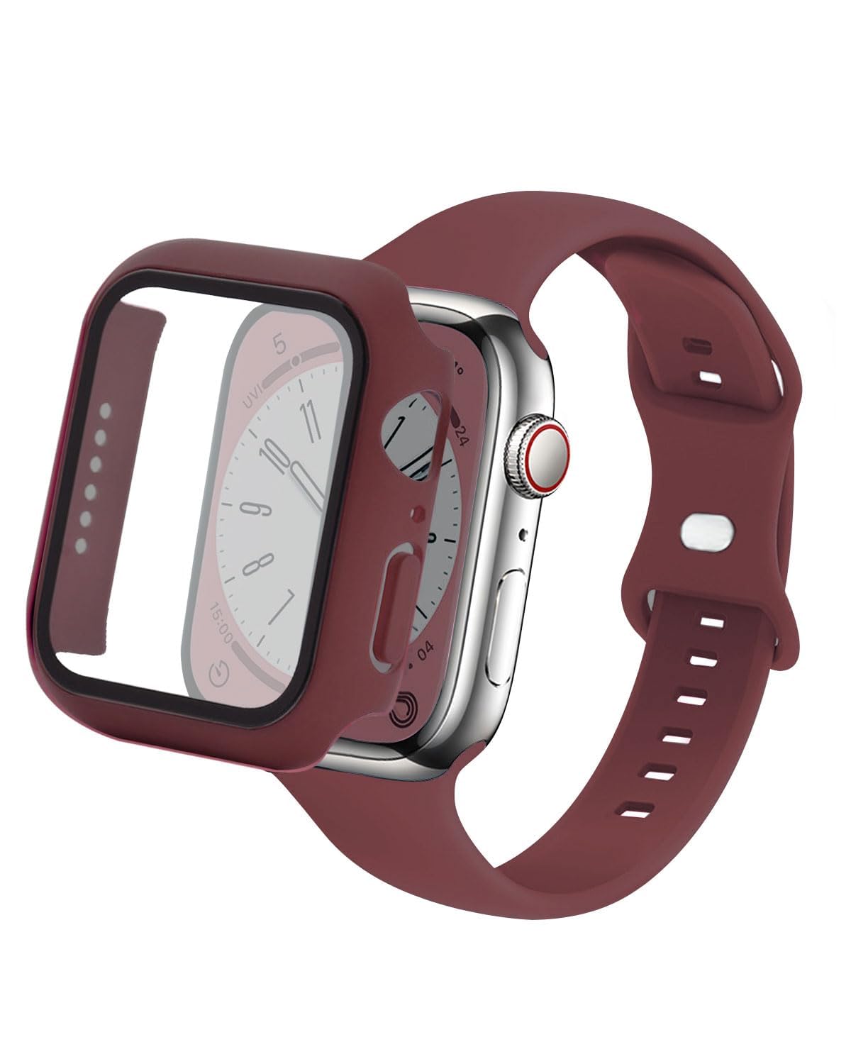 Slim Watch Band and Case Compatible with Apple Watch Bands 38mm 40mm 41mm 42mm 44mm 45mm, Soft Silicone Sport Strap with Screen Protector Combo Set