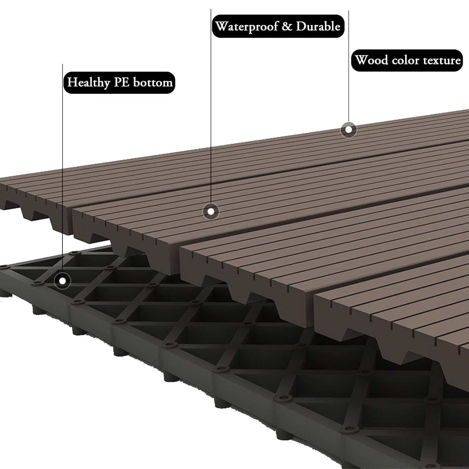 Dalles et lames de terrasse en composite, Tuiles de terrasse emboîtables en bois multicolores 10 pièces(Coffee)