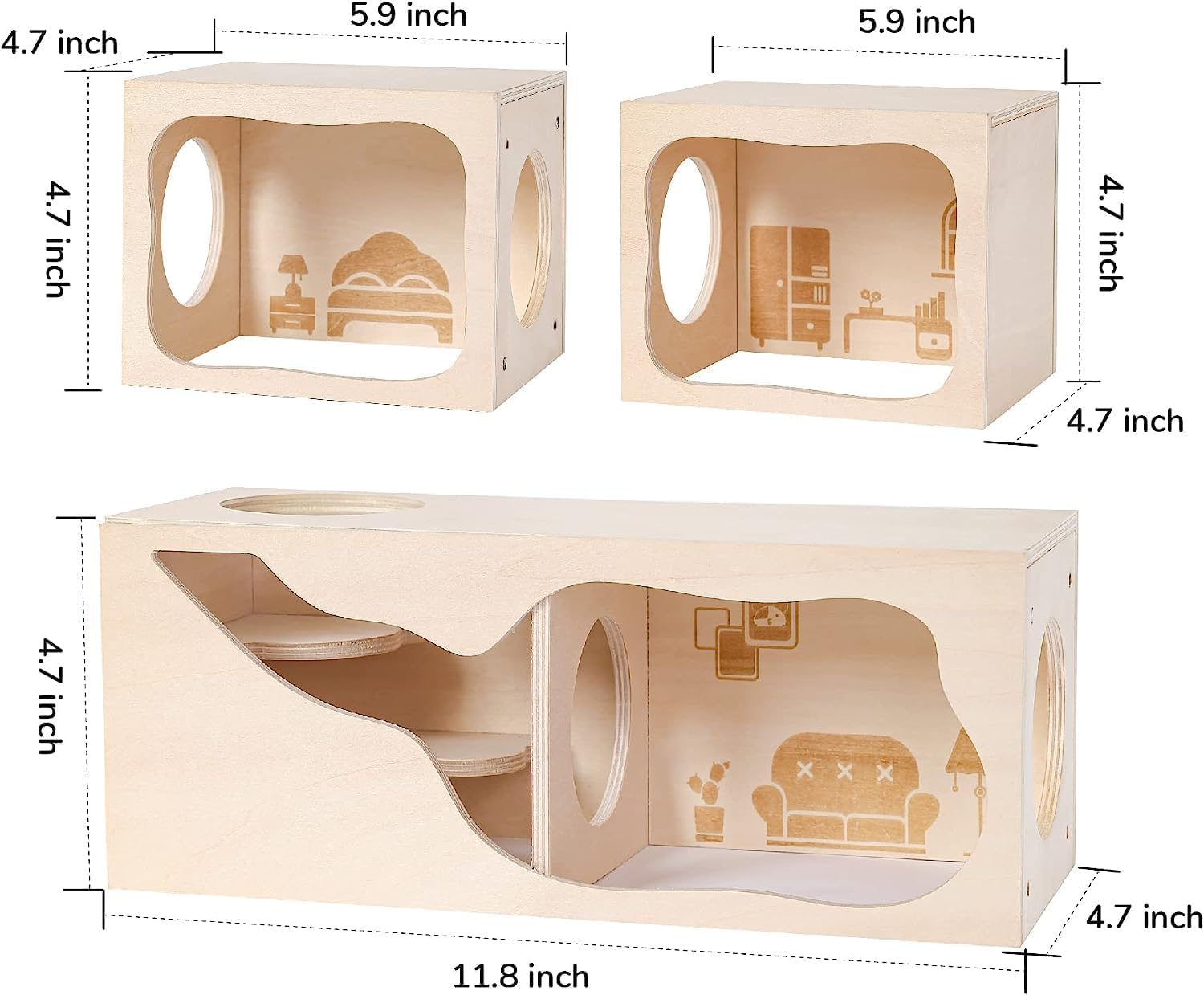 Casa De Hámster Cámara De Escondite De Madera Túnel De Hámster Sirio Juguetes De Exploración Cobertizo Secreto, C