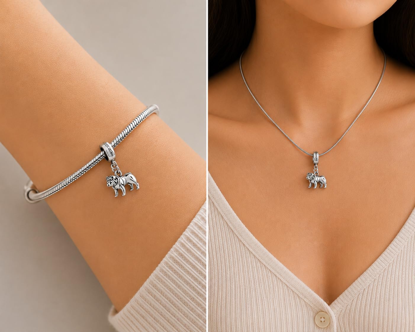 Bulldog Charm, 925 Sterling Silver Bulldog Dog Charm Compatible with Pandora Bracelets & Necklaces, Bulldog Lover Gift, Pet Memorial Jewelry