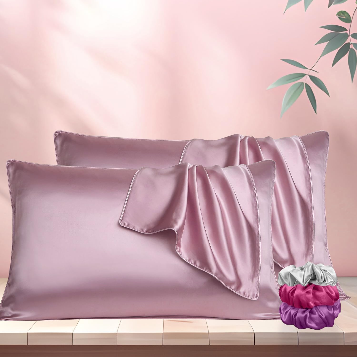 CANWAY 2 Pieces Satin Silk Pillow Cases and Free 3 Pieces Silk Scrunchies, Super Soft Envelope End Design Pillow Cover, Good for Hair and Skin (Pink) (28X18 Inches) (B0D8BQ1CXQ) Amazon Price History, Amazon Price Tracker
