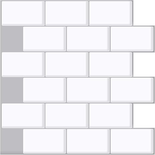 Ecoart Peel and Stick Backsplash 10" X 10" Subway White Tile With