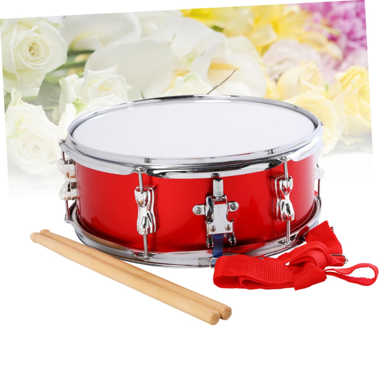 Rullante Rosso da 13 Pollici in Metallo per Bambini | Set Jazz con Bacchette Incluse, Tracolla Regolabile, Facile da Trasportare