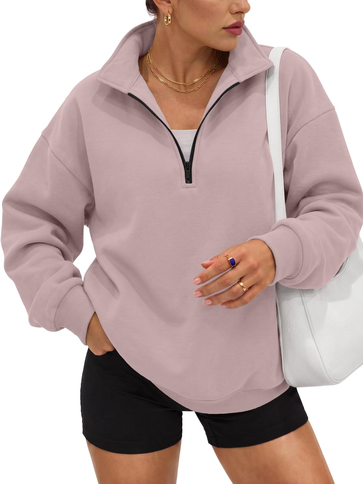 Trendy Queen Women's Oversized Sweatshirts Half Quarter Zip Fleece Sweaters