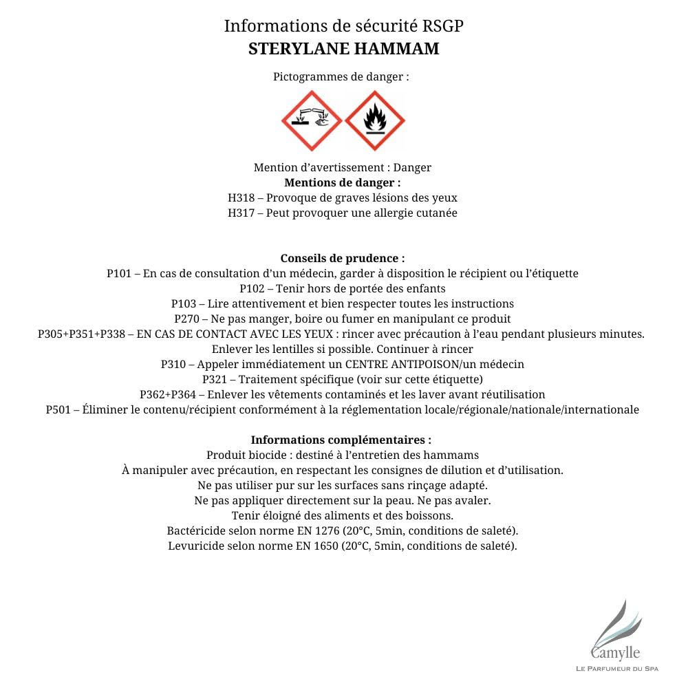 Camylle - Stérylane Hammam - Détergent et désinfectant pour le nettoyage des cabines de hammam, douches hammam et bains de vapeur - - 5000ml