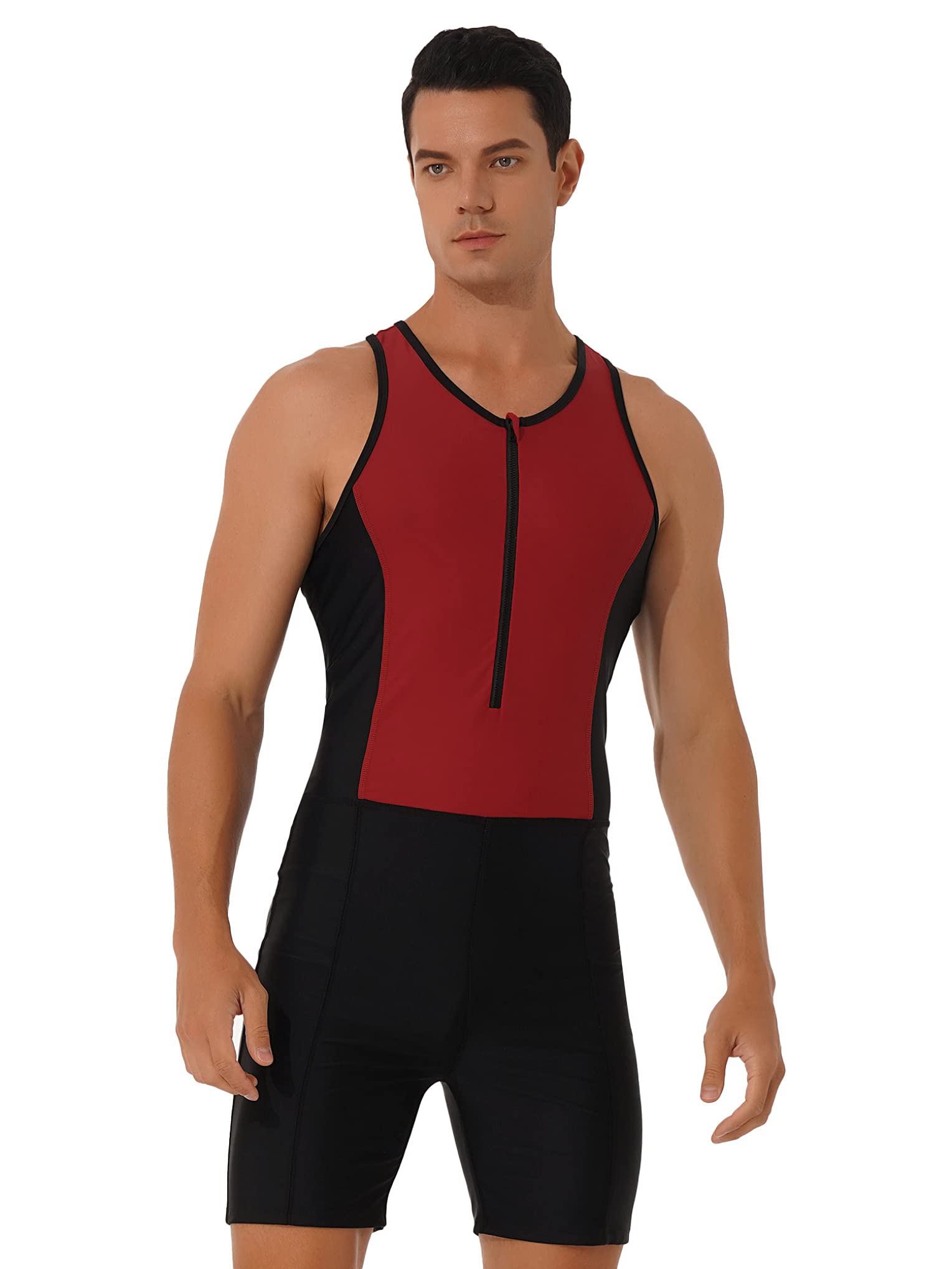 Men's One Piece Sleeveless Bodysuit Swimsuit Racerback Surfing Wetsuit Wrestling Singlets Leotard Swimwear