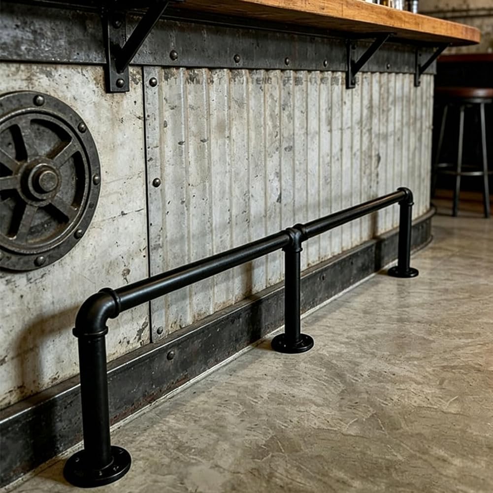 HEFJIAYCIQ Floor Standing Bar Foot Rail Kit, Metal Brackets Foot Railing System, for Bar, Kitchen Island, Coffee Bar, Restaurant,Black,420cm/13.8ft