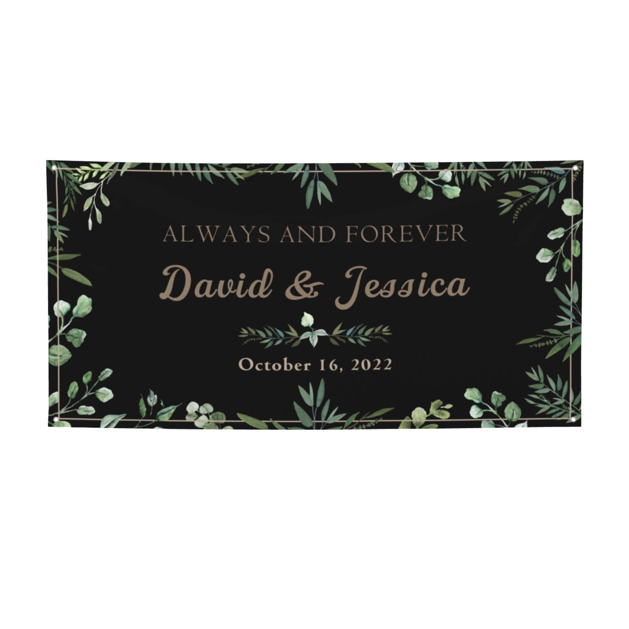 DEVONDESIGN Always and Forever Banner, 47x12 inch, Personalized Wedding/Engagement Decor, Custom Size, Black