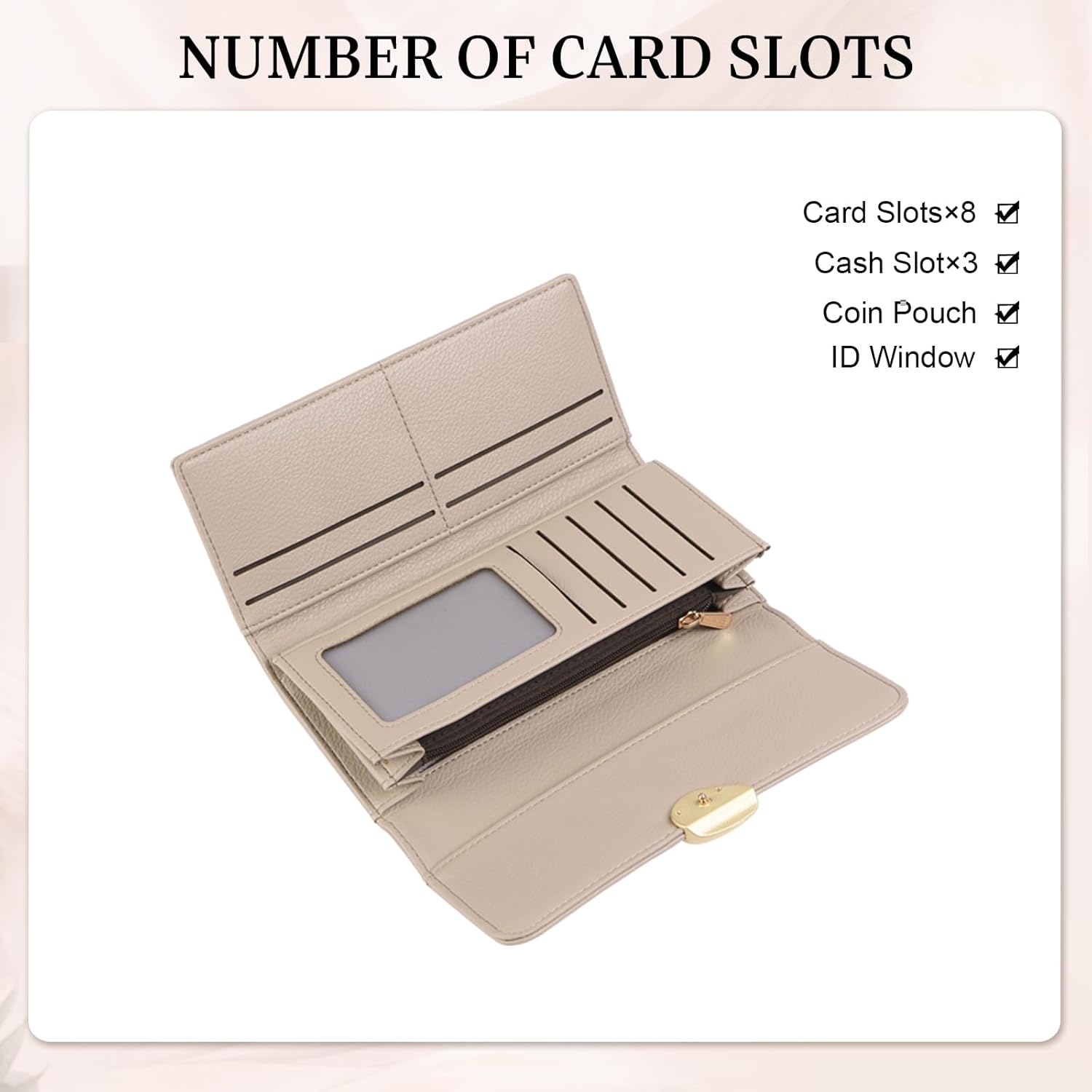 Personalized RFID Wallets for Women – Custom Name & Photo Leather Clutch, Double Zipper Large Capacity Wristlet, Mothers Day Wallet Gift for Mom Wife (2-Khaki)