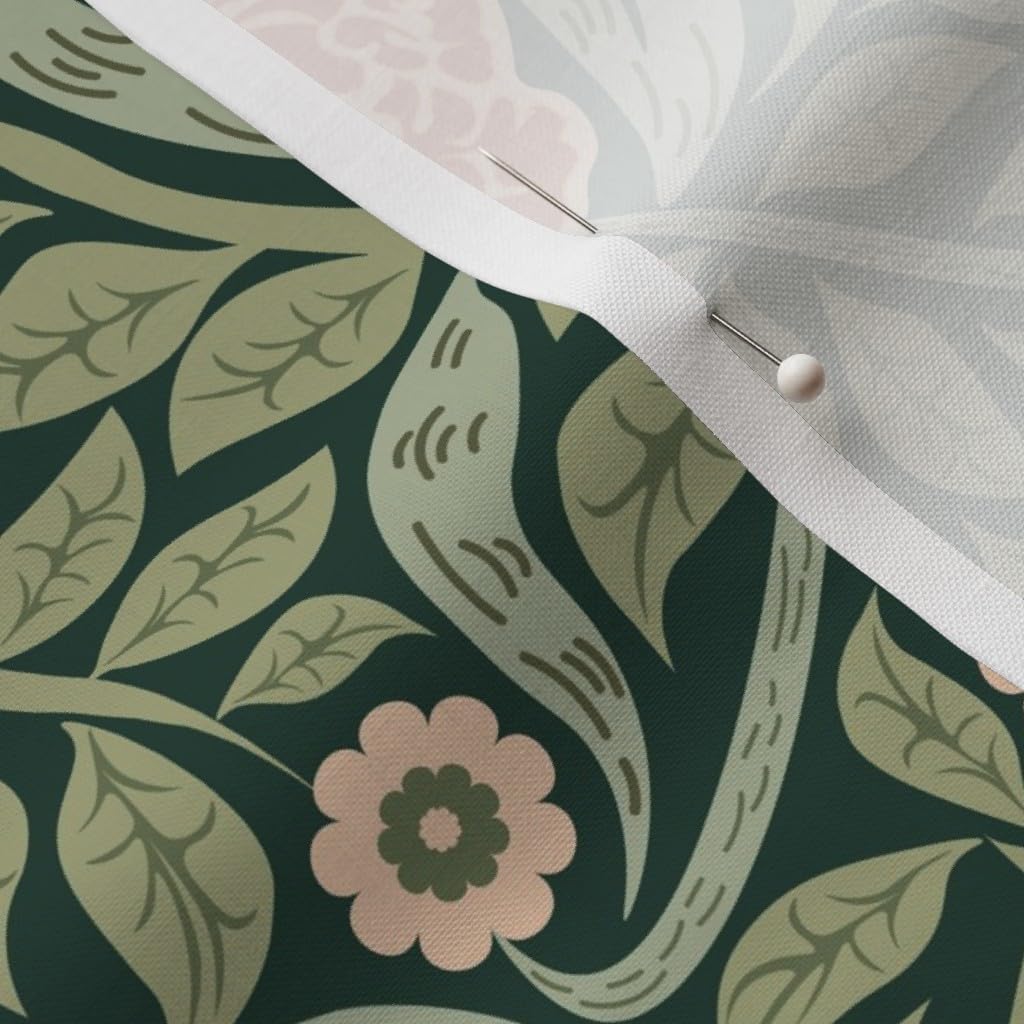 Spoonflower Fabric - Art Nouveau William Morris Antique Coral Green Cottage Arts and Crafts Printed on Petal Cotton Fabric by The Yard - Sewing Quilting Apparel Crafts Decor