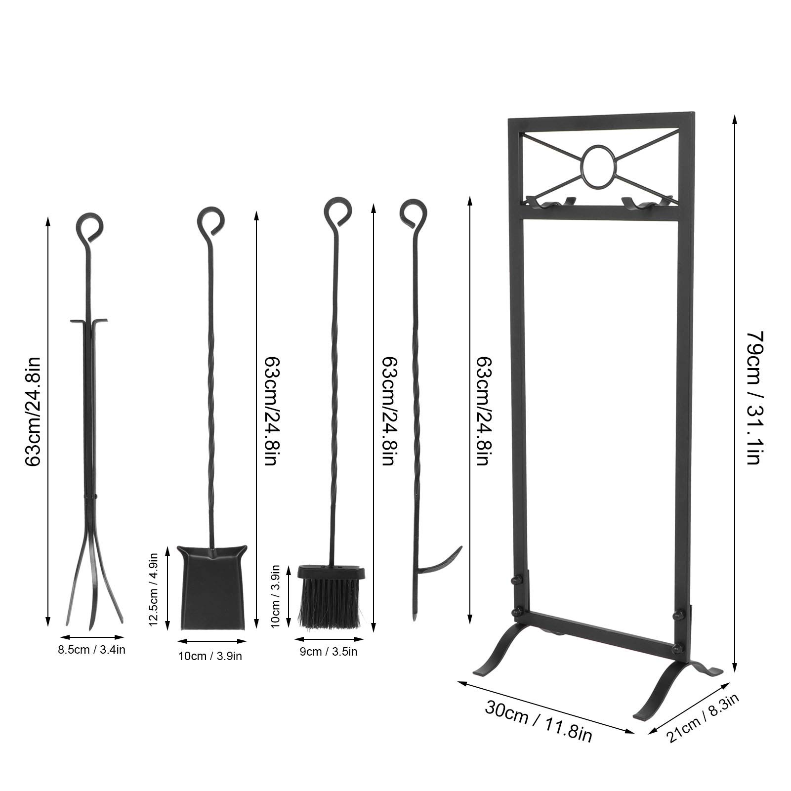 Cocoarm Juego de Herramientas para Chimenea Kit de Herramientas para Hoguera de Hierro con Soporte, Cepillo, Pala, Pinzas, Atizador, Base de 31,1 Pulgadas, Soporte Triangular, Fácil de Mover para