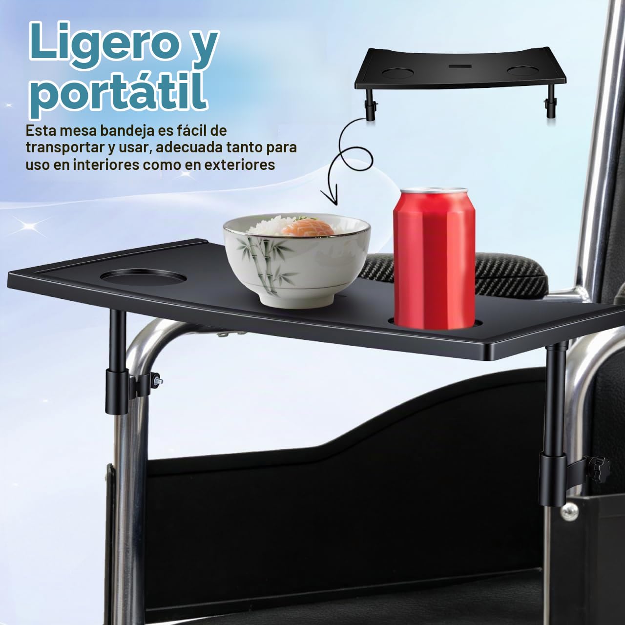 PACKOVE Mesa De Comedor Para Sillas De Ruedas Bandeja Ligera Portátil Para Comer Con Portavasos Para Exteriores y Camping