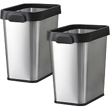 TooCust 2 Pack Stainless Steel Trash Can 2 Gallon, Open Top Trash Can, 7" x 10" x 11", Rectangle Rubbish Bin, Slim and Narrow, No Lid Small Wastebasketfor Kitchen, Bathroom, Living Room, Office
