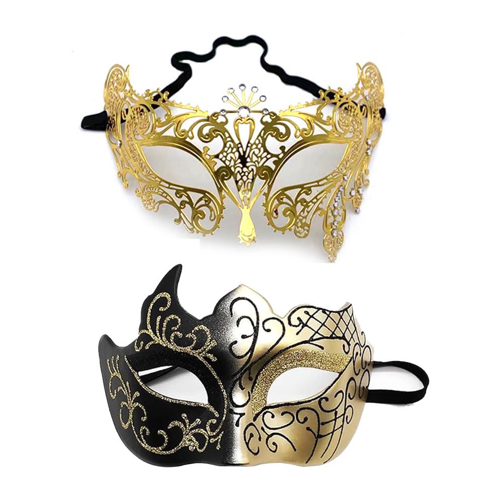 YIMINI 2 Pieces Venetian Masks, Venetian Masquerade Mask for Ball, Masquerade Party Mask for Men and Women, Elegant Dance & Carnival Masks (A)