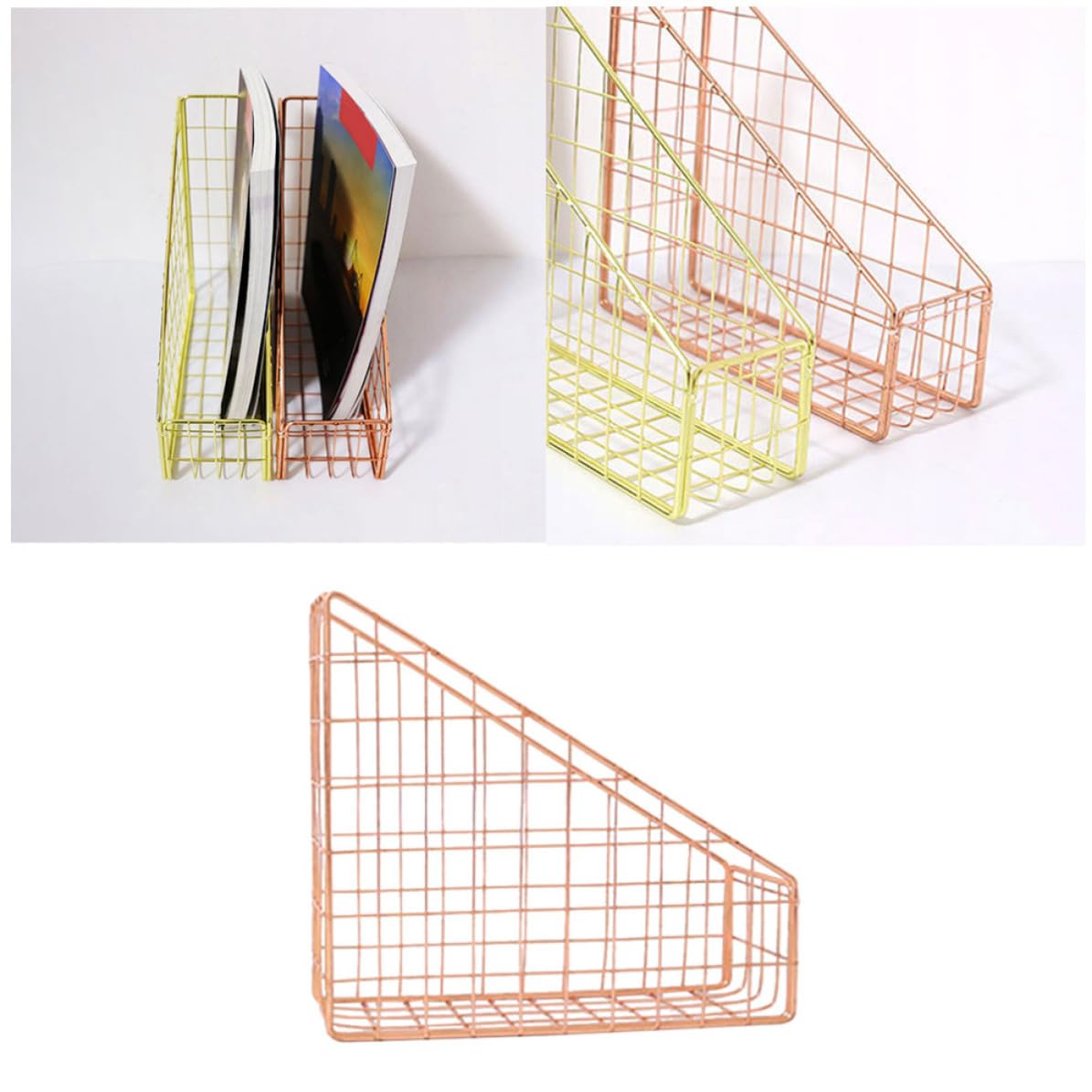 Cesta de almacenamiento de archivos de metal premium, organizador moderno de diseño calado