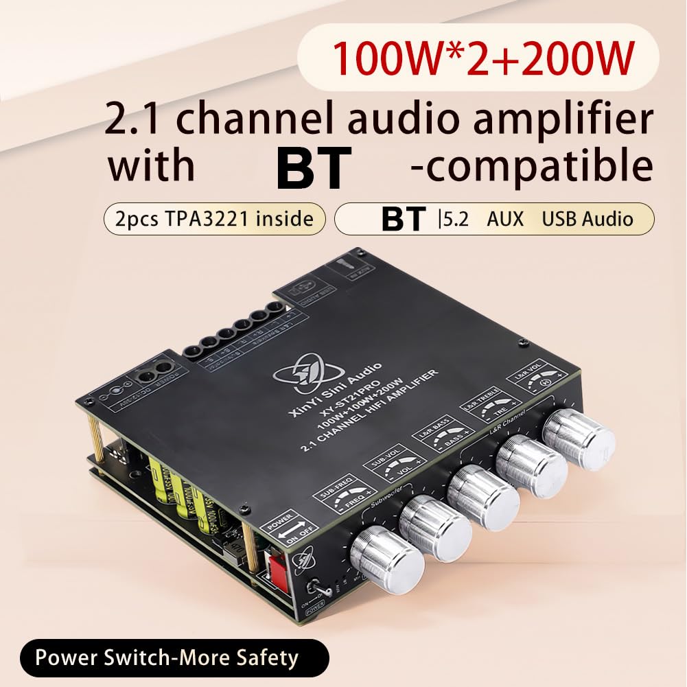 Compact 2.1Channel TPA3255 BT Digital Power Amplifier Board Subwoofer a basso tono 100W*2+200W Migliora la qualità del suono per il audio domestico (with line)
