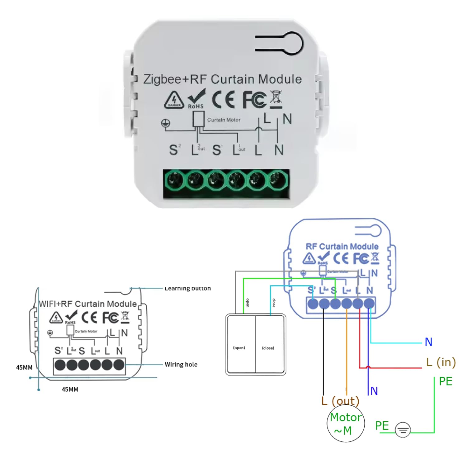 Zigbee Wireless Shutter Control, Roller Shutter Switch, Blind Switch, Wireless Switch for Blinds, Shutters, Awnings, Receiver and Remote Control - Image 2