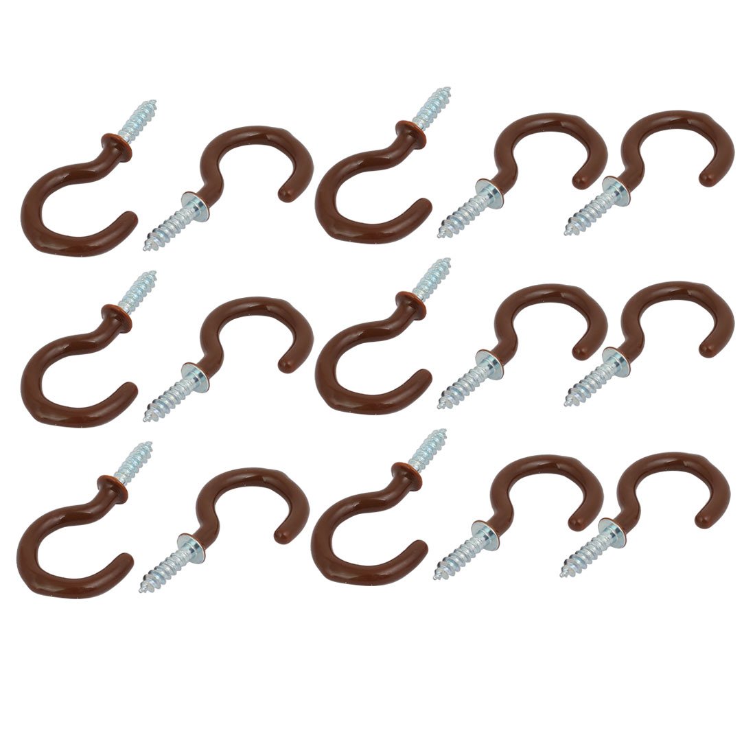 Uxcell Brown,Silver Sourcingmap 1 Inch Plastic Coated Screw-In Open Cup Ceiling Hooks Hangers Brown 15Pcs