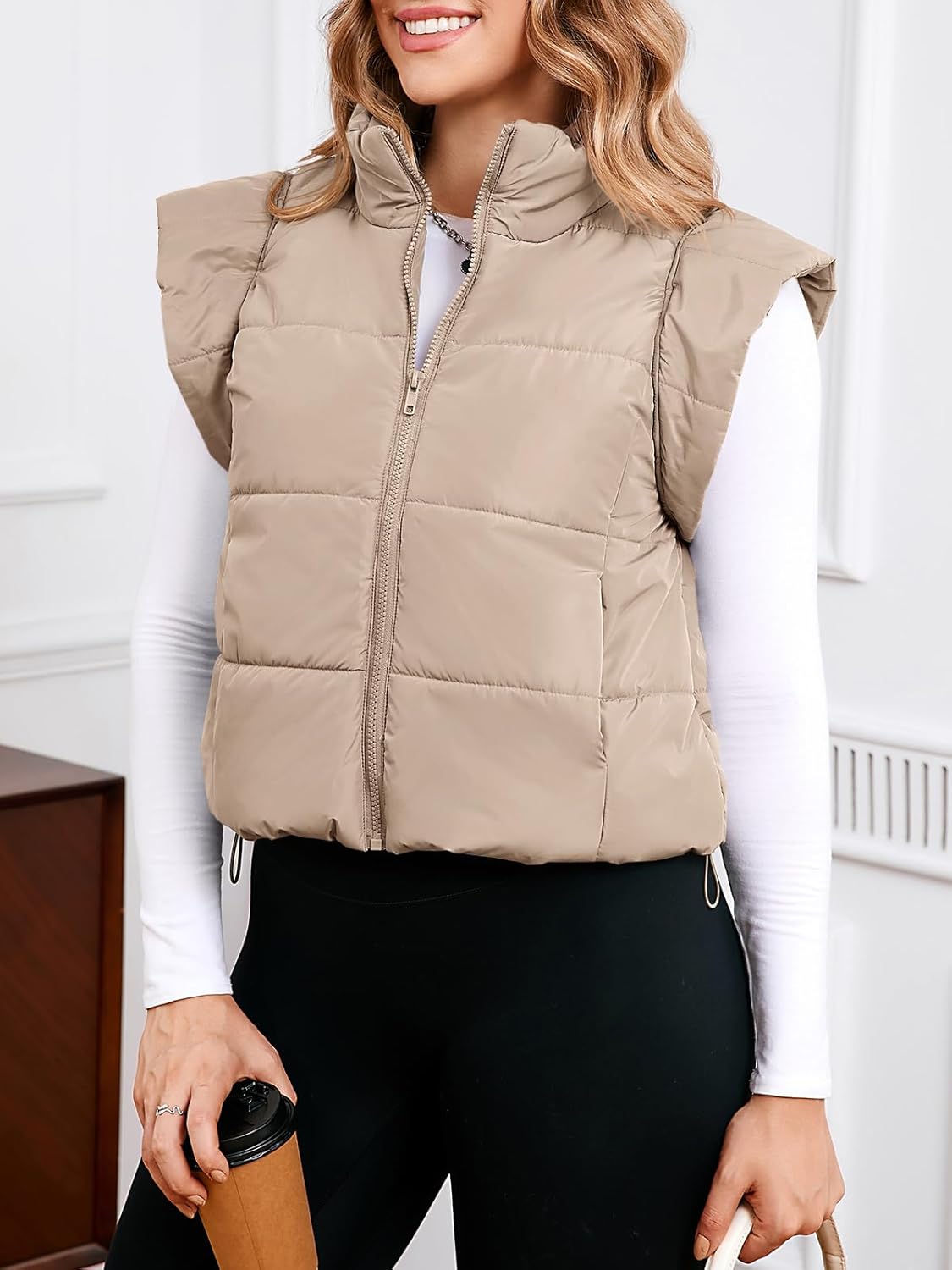 Tankaneo Womens Cropped Puffer Vest Cap Sleeve Zip Up Puffy Qulited Jacket Stand Collar Padded Gilet Coat Winter Outerwear - Image 4