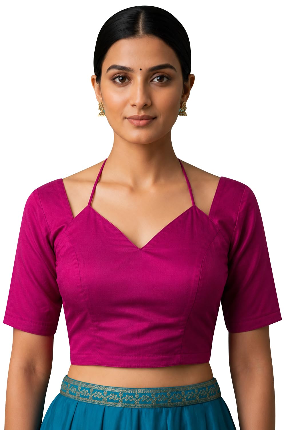 naidu hall Women's Readymade Blouse Art Silk Solid V-Neck Elbow Sleeve Saree Blouse for Women Designer Ethnic Blouse Traditional Party Back Hook Closure-picture-18