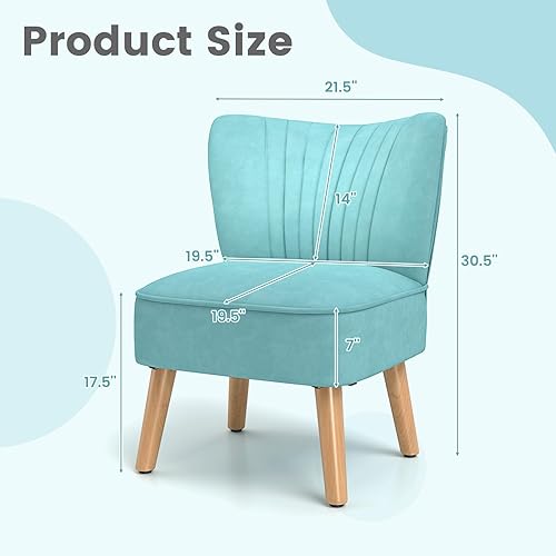 Miniatura 2 de KOMFOTT Juego de 2 sillas decorativas tapizadas, moderna silla de terciopelo sin brazos con patas de madera de goma maciza, sofá con respaldo de ala