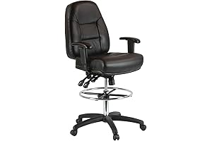 Ergonomic Premium Black Leather Drafting Chair with Arms