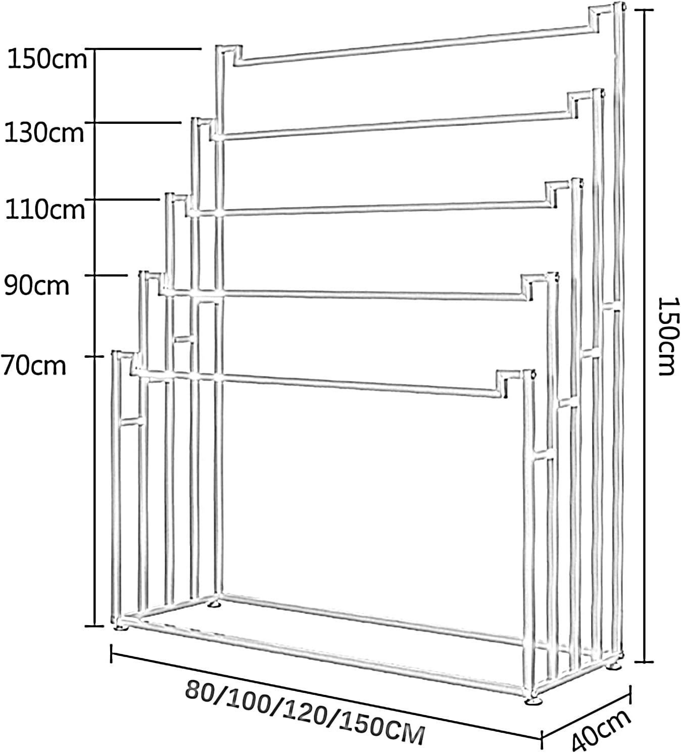 Clothes Store Retail Scarf Display Stand, Scarves Organizer Rack, Men's Ties Women's Shawls Pants Blanket Fabric Accessories Storage Shelf, Towel Bar,Black-120x40x150CM