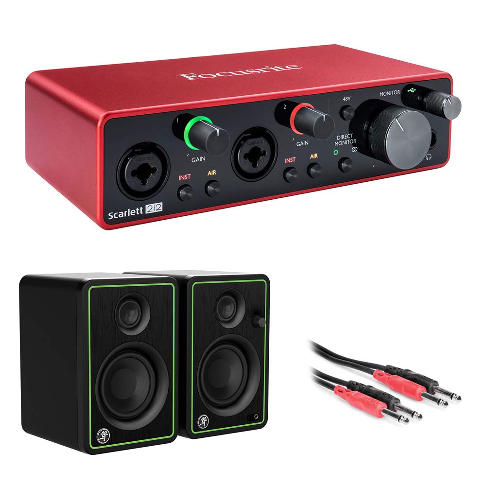 Focusrite Scarlett 2i2 USB Audio Interface (3rd Gen) Bundle with Mackie CR3-X Monitors (Pair) & Phon