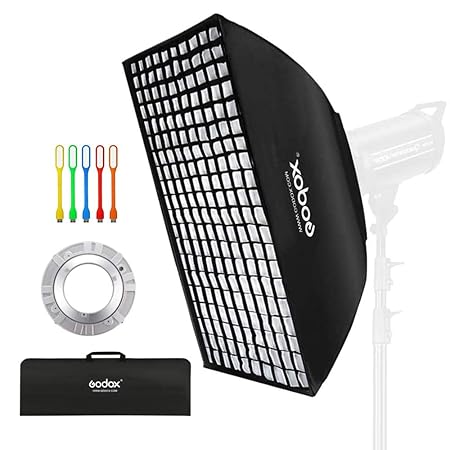 Godox 80x120 Centimeters/ 32x48 inches Softbox Lighting with Grid Beehive & Bowens Mount Speedring for Studio Photo Flash Speedlight Light and SUPON USB LED (80x120cm with Grid)