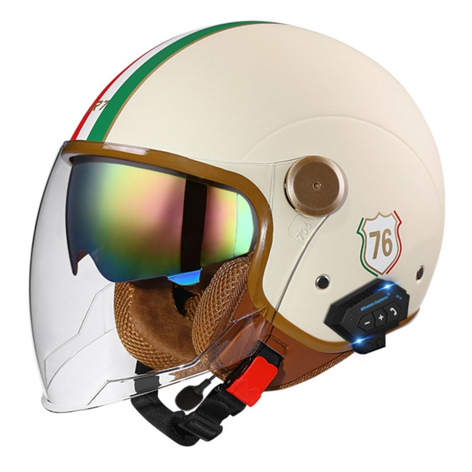 Zatwierdzony Przez ECE Kask Motocyklowy W Stylu Vintage Z Otwartą Twarzą Kask Motocyklowy Z Otwartą Twarzą I Bluetooth 3/4 Z Podwójną Osłoną Przeciwsłoneczną Kask Crash Vintage Dla Dorosłych Dla Kasku