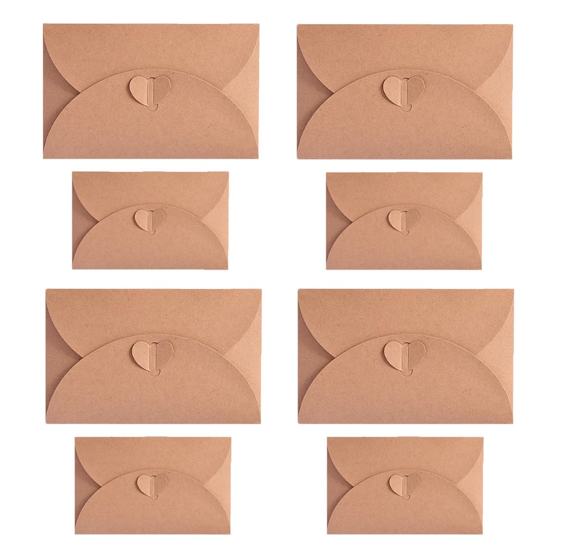 Buste con chiusura a cuore, 150 pezzi, vintage, piccole buste in carta kraft, piccole buste vuote per feste di compleanno, invito, biglietti di ringraziamento (misti)