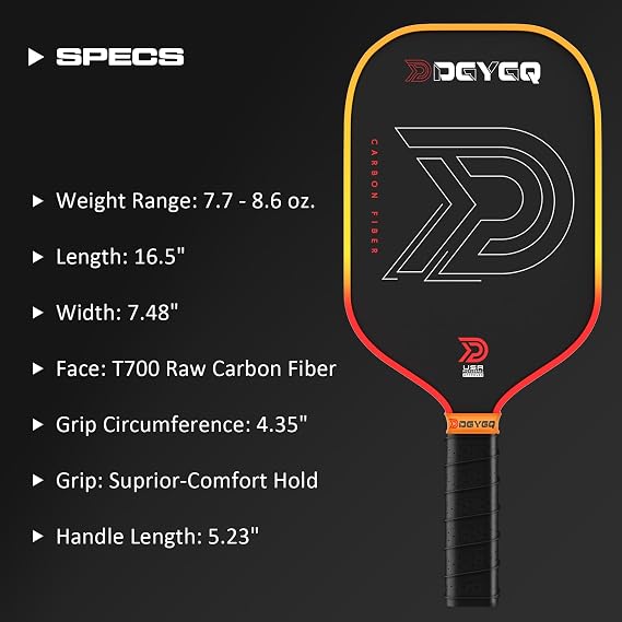 DGYGQ Pickleball Paddles with Polypropylene Honeycomb Core, T700SC Power Carbon Fiber Pickleball Paddle, Increased Power for Ultimate Spin & Consistency