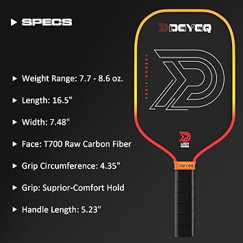 DGYGQ Pickleball Paddles with Polypropylene Honeycomb Core, T700SC Power Carbon Fiber Pickleball Paddle, Increased Power for Ultimate Spin & Consistency