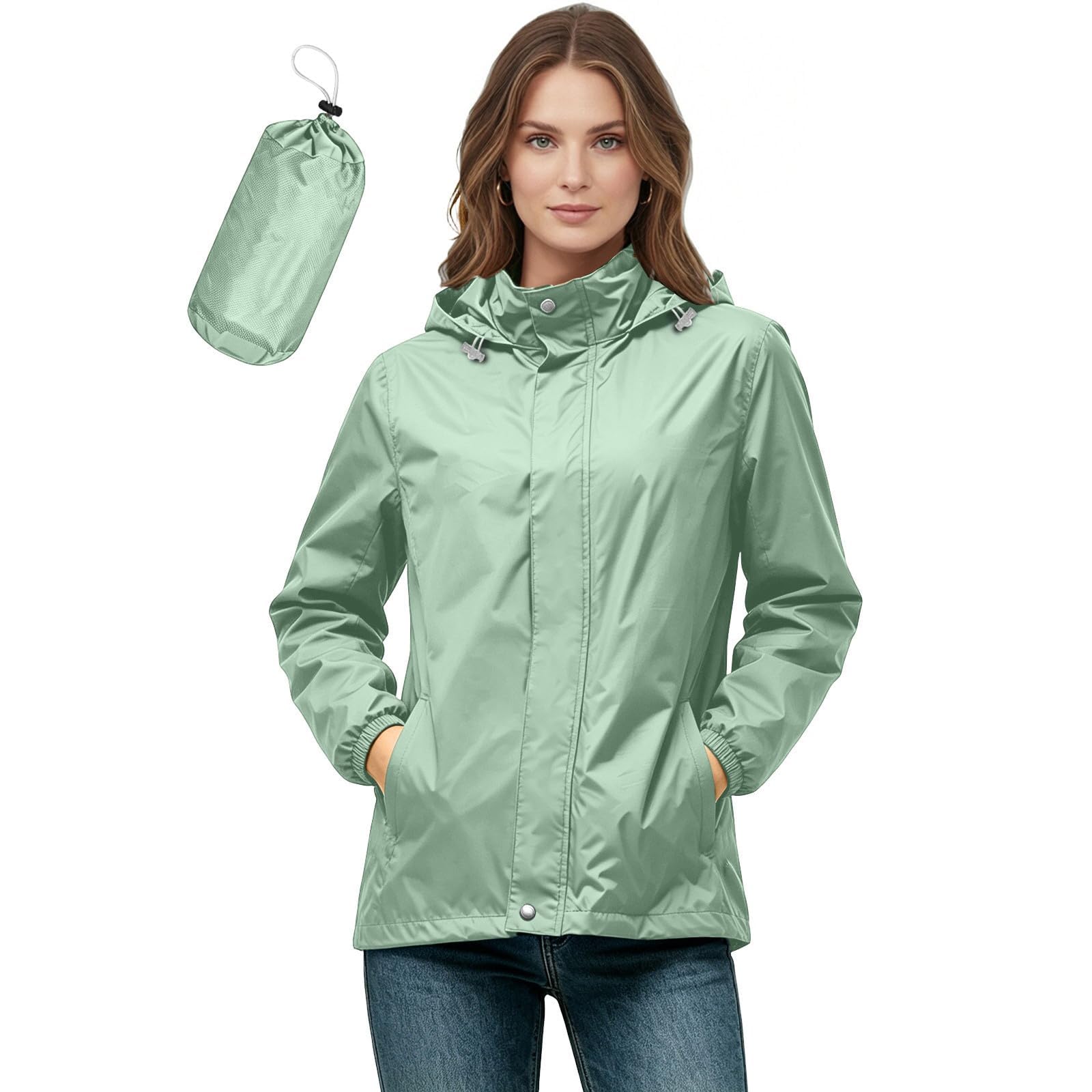 Damen Wasserdichte Regenjacke Faltbar Packbar Leicht Schnelltrocknend Windbreaker Jacke Sport Outdoorjacke Dünn Windjacke Casual Sportjacke