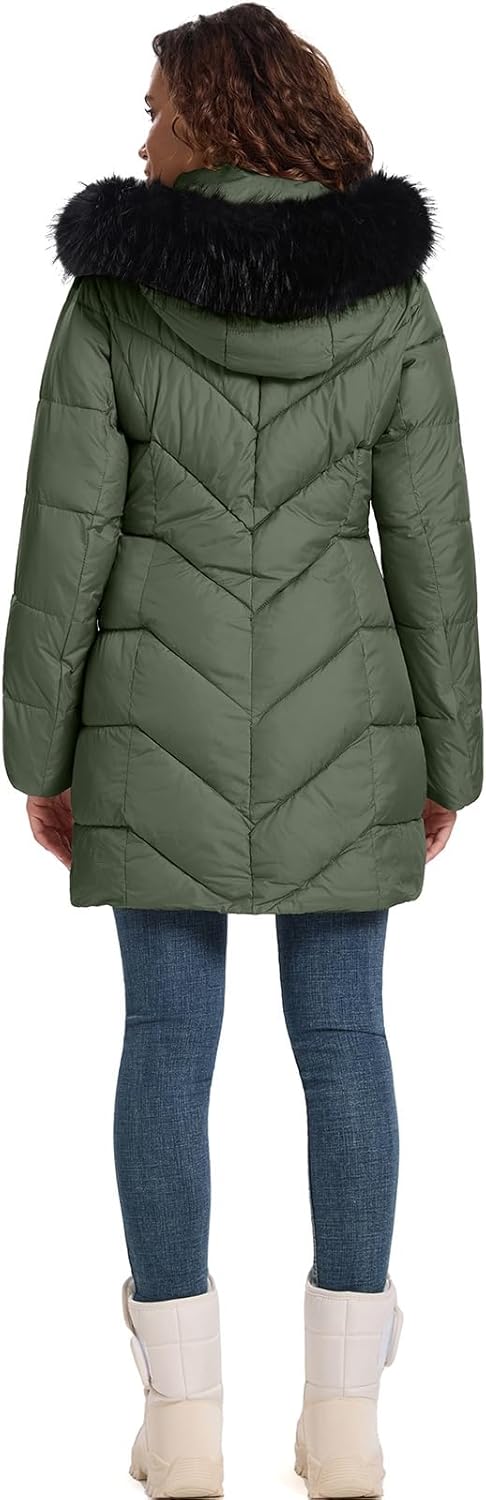 HOTIAN Women's Winter Puffer Down Coat Long Thickened Padded Parka Warm Jacket with Faux Fur Detachable Hooded - Image 3