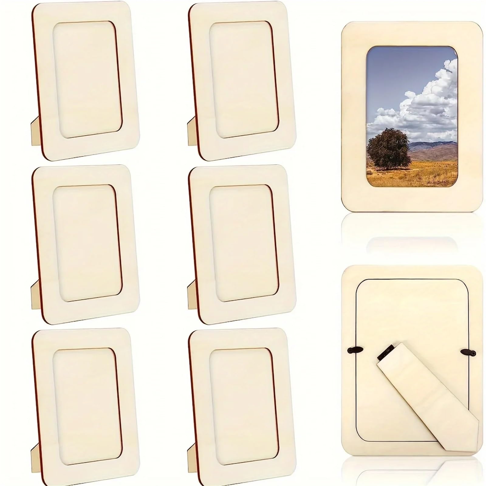 Wooden Picture Frames 12pcs Standing Postcard Picture Frame Set Unfinished DIY Keepsake Kit Decoratable Coards