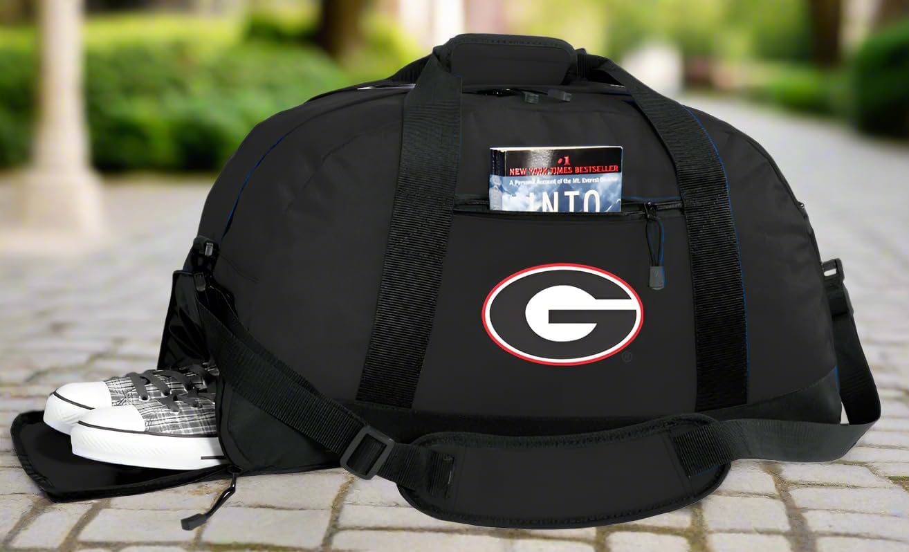 University of Georgia Duffel Bag - Georgia Bulldogs Gym Bags w/SHOE POCKET (Black)