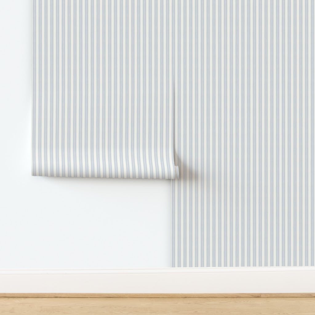 Peel & Stick Wallpaper Swatch - Blue Ticking Stripe,Traditional,Coastal,Vintage antiqu,Blue White,Cottage,grandmillenial,Classic Custom Removable Wallpaper by Spoonflower
