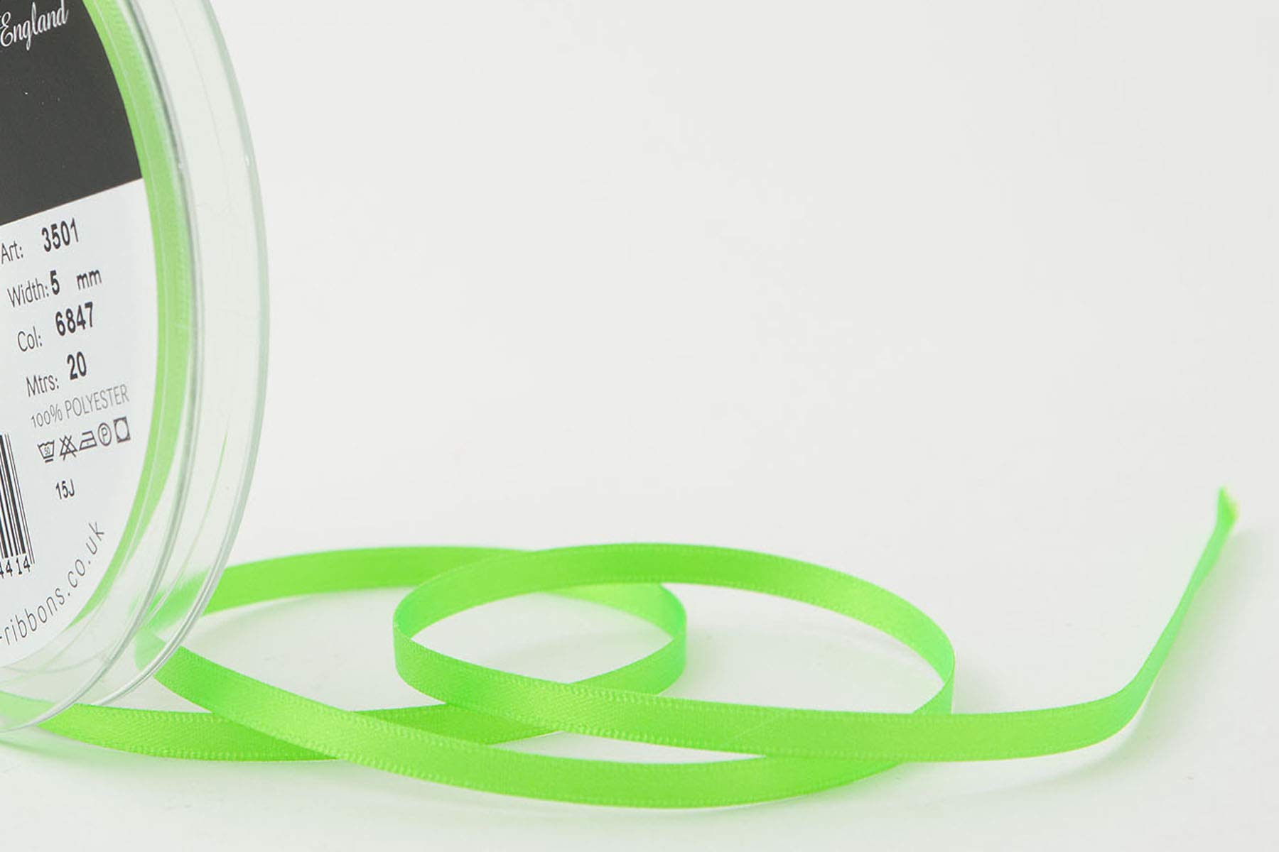 Berisfords Double FACE Poly Satin Ribbon, Flo Green, 5 mm - Image 2