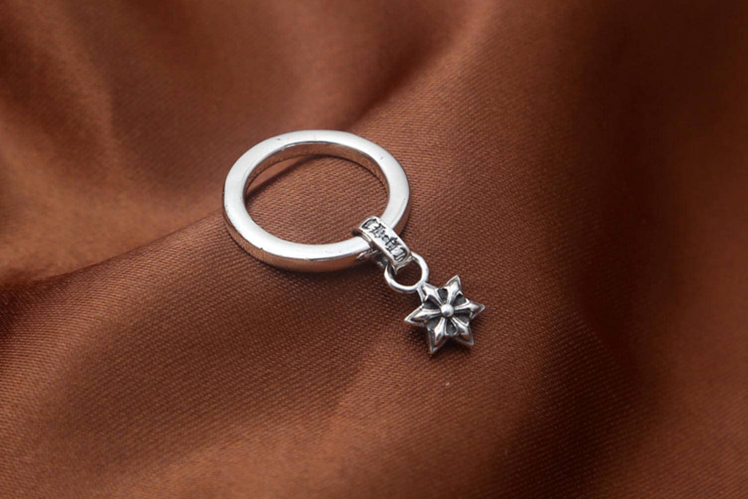 Sterling Metal Open Finger Ring S925 Sterling Metal Jewelry, Vintage Thai Metal Personality Cross Six-Pointed Star Pendant Couple Ring Gifts for Lover Metal, 15#