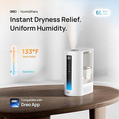 Miniatura 10 de Dreo Humidificadores de 6L para dormitorio y habitación grande, humidificador de niebla fría y cálida para plantas, con sensor de humedad preciso,