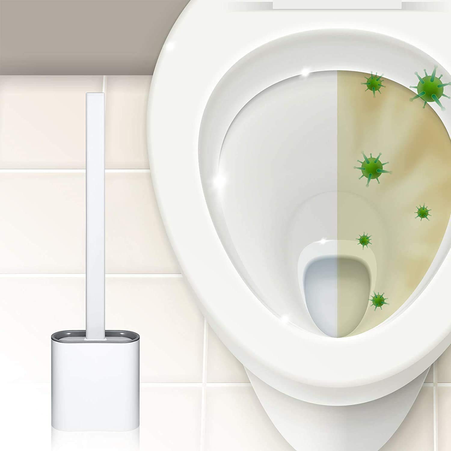 Silikon WC-Bürste Mit Halter & 3 Zitronenduft-Tabletten – Hygienisch, Schnell Trocknend, Spritzt Nicht
