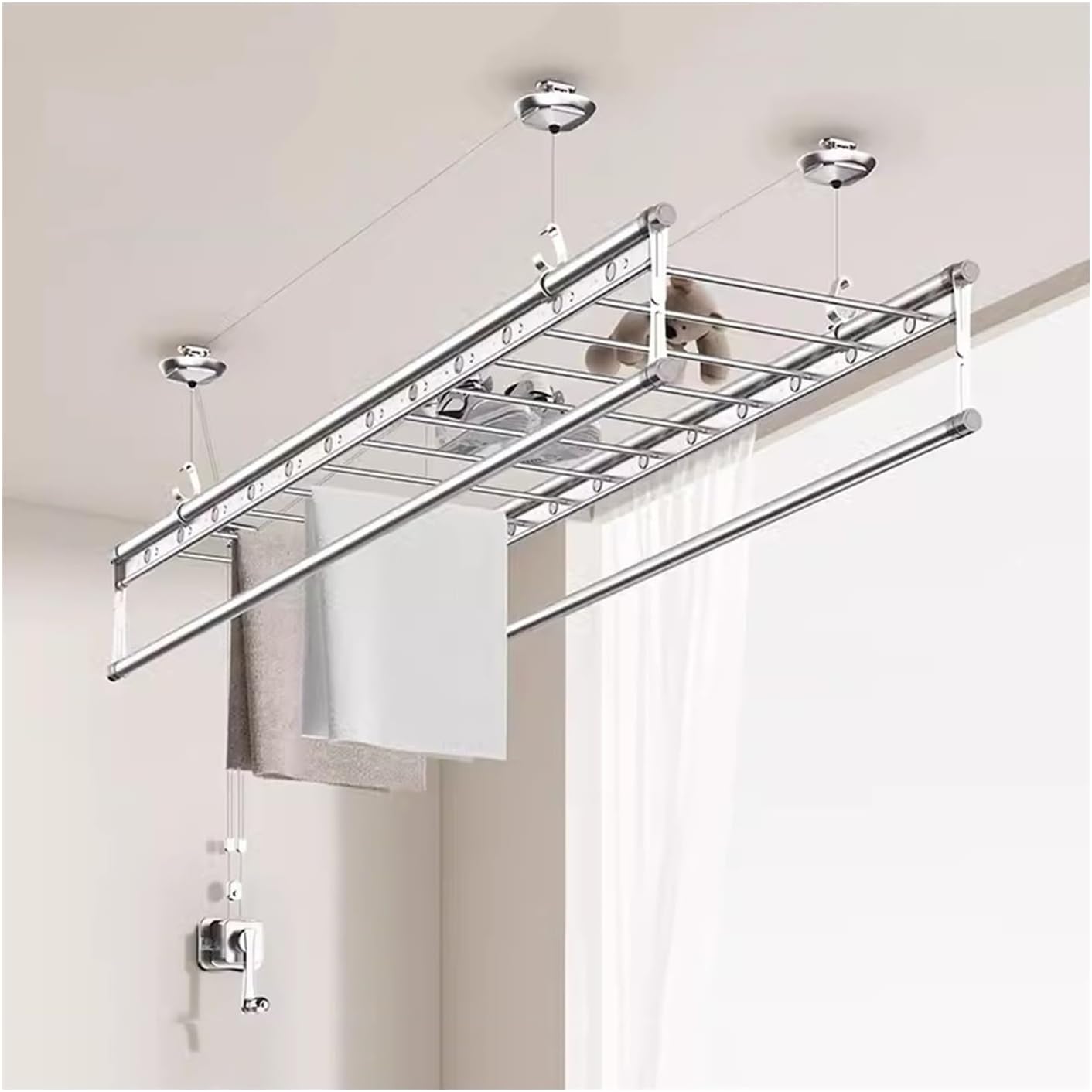 Ceiling Mounted Clothesline Lifting Clothes Hanger Balcony Hand Crank Clothes Drying Rod Household Ceiling Mounted Manual Clothes Hanger Laundry Drying Rack L,B-1.8m