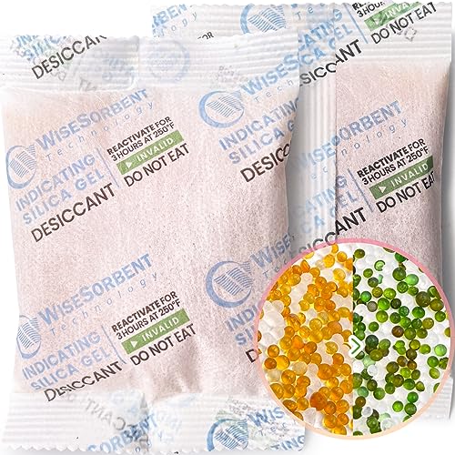 Image of Wisesorb [6 Packs] 50g Desiccant Packs, Indicating Silica Gel Packets, Rechargeable Desiccant Packs, Desiccant Moisture Absorber for Storage