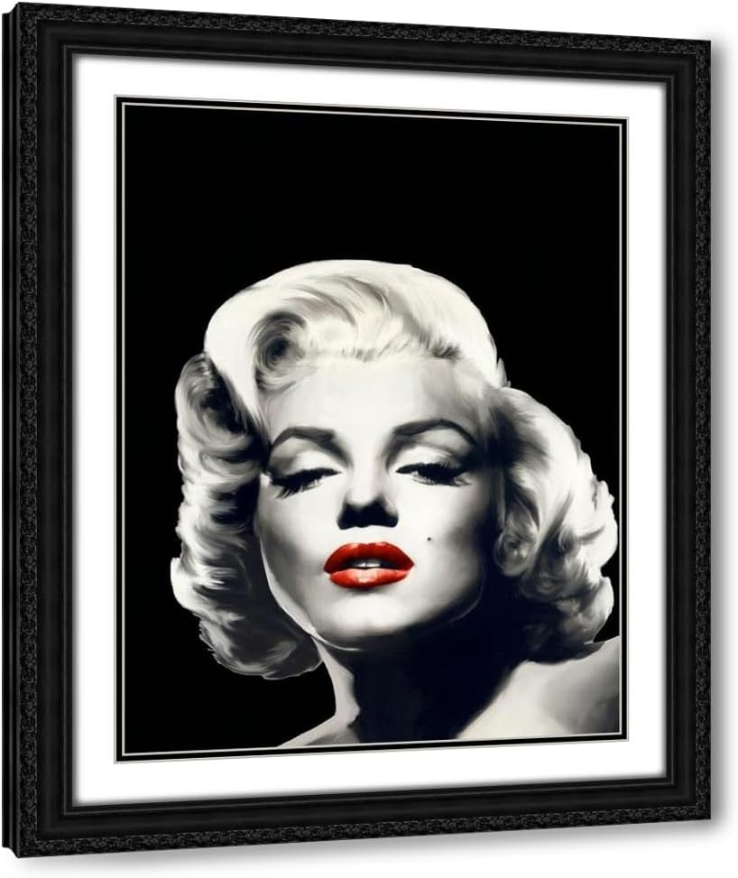 ArtDirect Red Lips Marilyn In Black Custom Framed Art Print Giclee Print or Canvas Options with Various Sizes and Customization by Consani, Chris (210251)