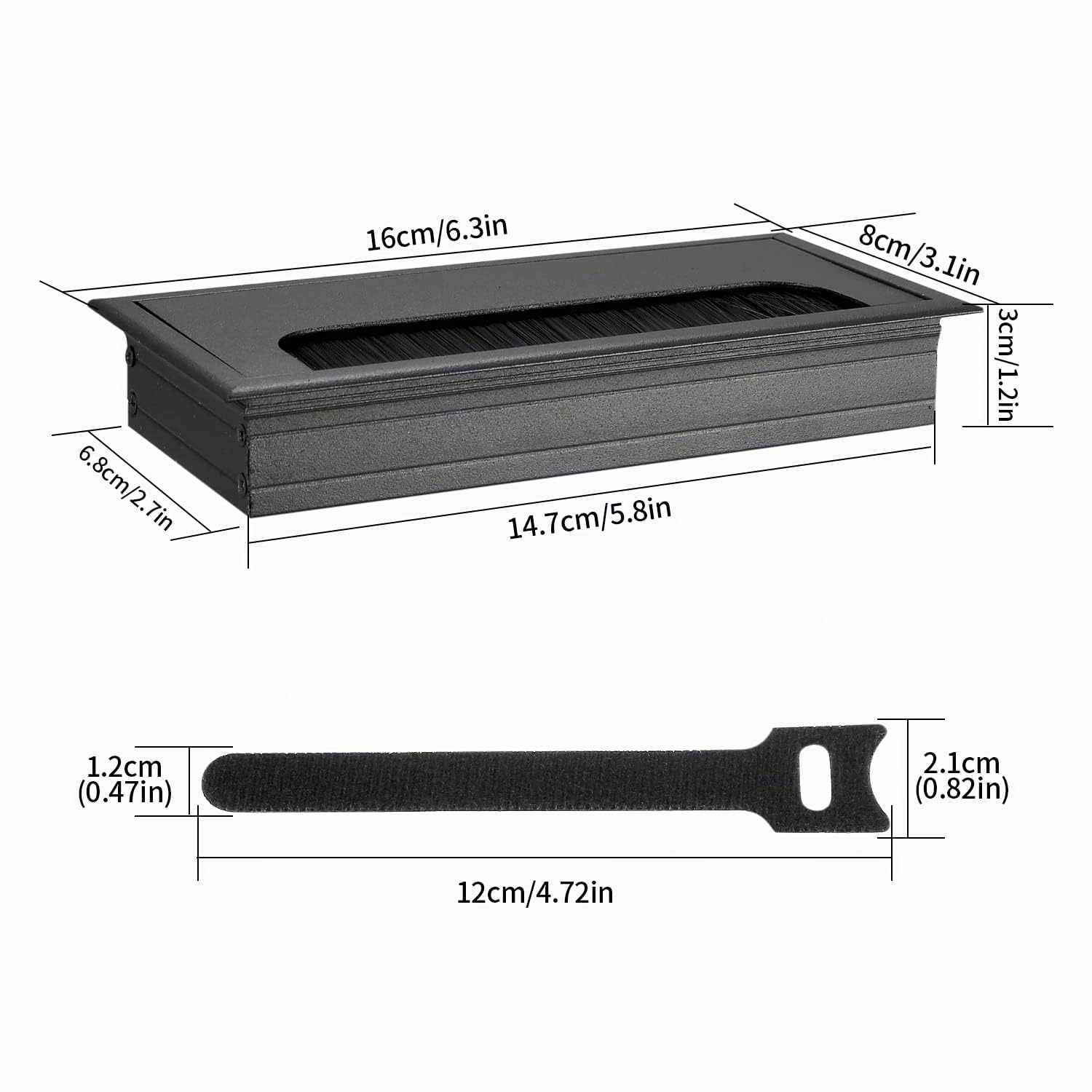 2 Pezzi Passacavi Scrivania, 160x80 mm Scatola Nascondi Cavi Filo Passacavo Rettangolare con Guarnizione a Spazzola Alluminio Nero, con 10 Pezzi Fascette (nero, 160x80mm)