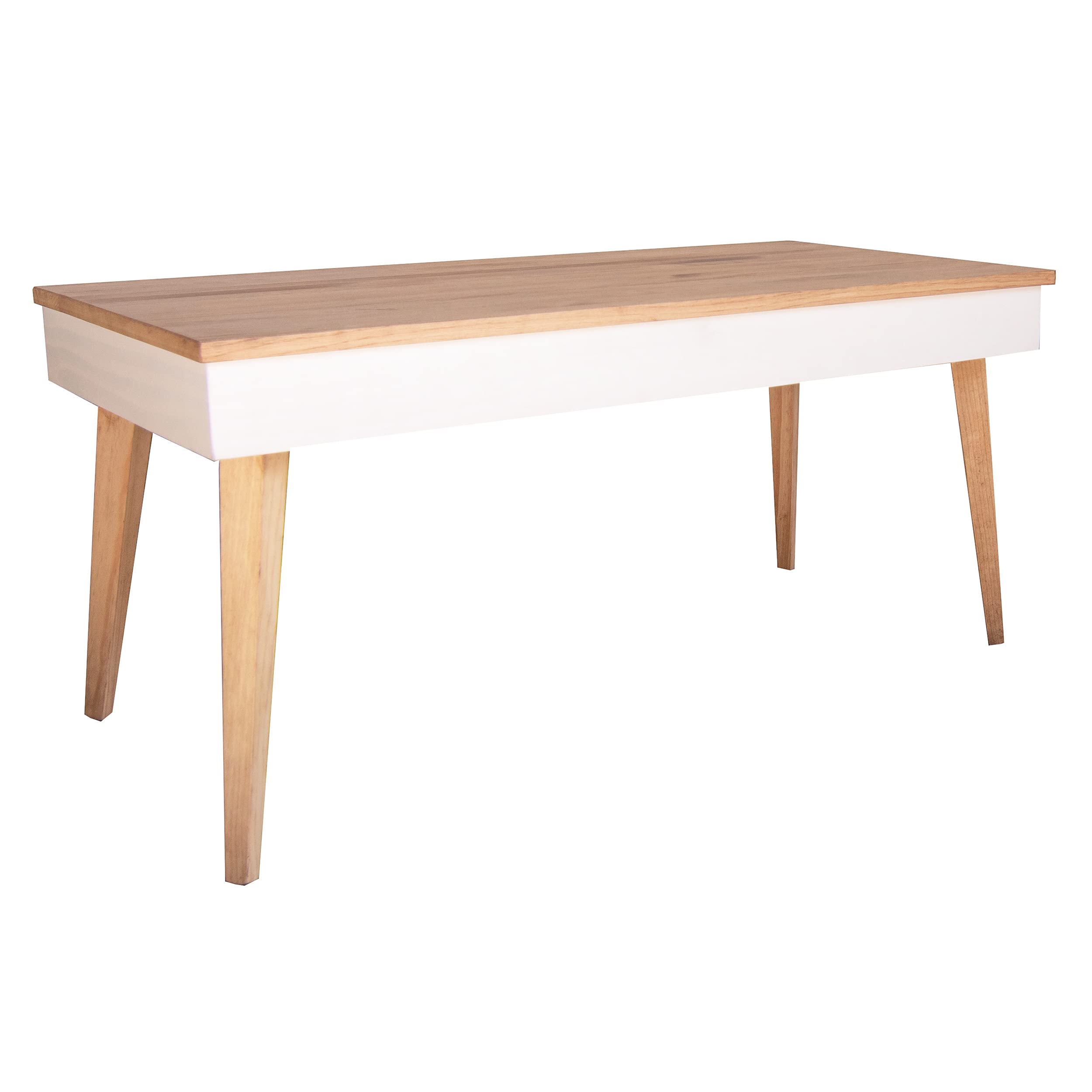 LoMasCasa - Mesa de Centro Elevable con Cajón Modelo Karol de Estilo Nórdico con Acabado Madera y Blanco Fabricada en Madera Natural Maciza de Pino con Medidas: 100 x 50 x 47 cm