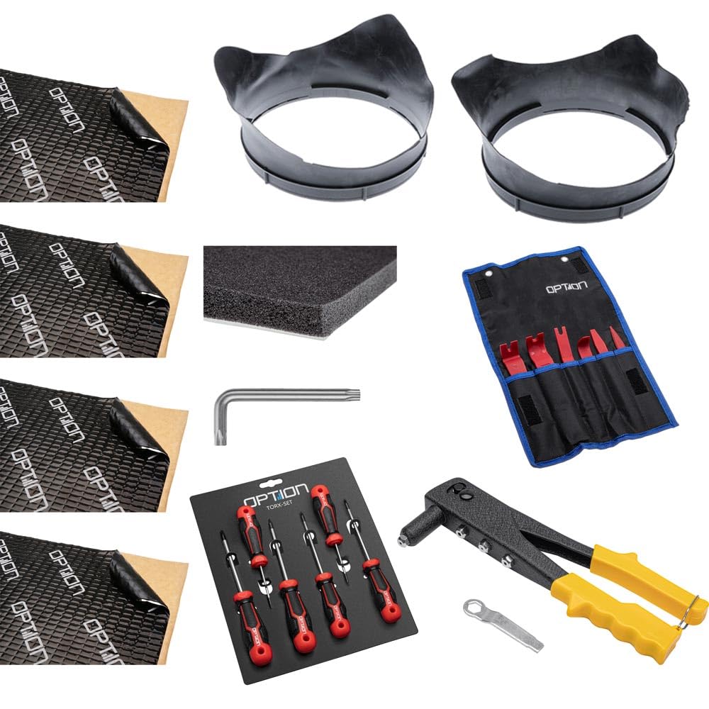 Option Sistema di altoparlanti anteriori – Pacchetto completo compatibile con VW T5 – Altoparlante anteriore – Set completo con attrezzi e isolamento