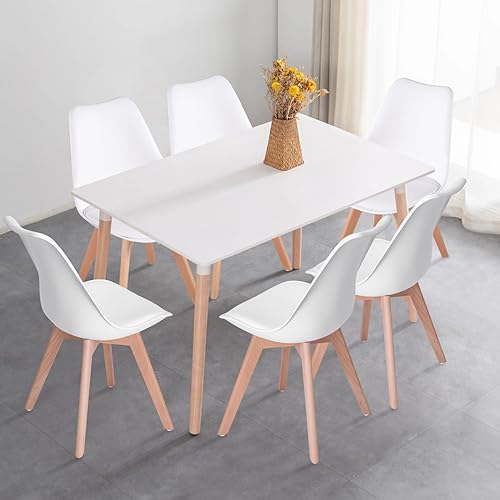 Miniatura 2 de Juego de 6 sillas de comedor, sillas laterales tapizadas sin brazos y respaldo medio de piel sintética acolchada para comedor, cocina, sala de