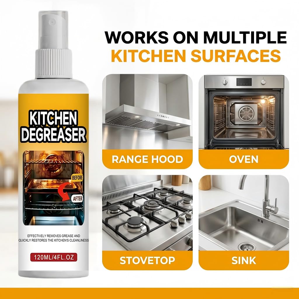 GreaseKiller Starker Fettlöser Küche Spray, Schnellwirkender Backofenreiniger & Grillreiniger für Dunstabzugshaube, Herdplatte, Heißluftfritteuse & Edelstahl, Krustenlöser gegen Fett (5 PCS)